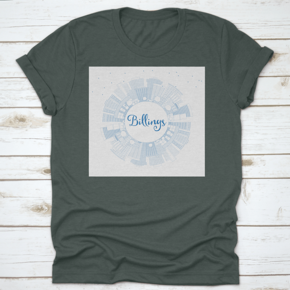 Outline Billings Montana City Skyline t-shirt featuring blue buildings and business design.