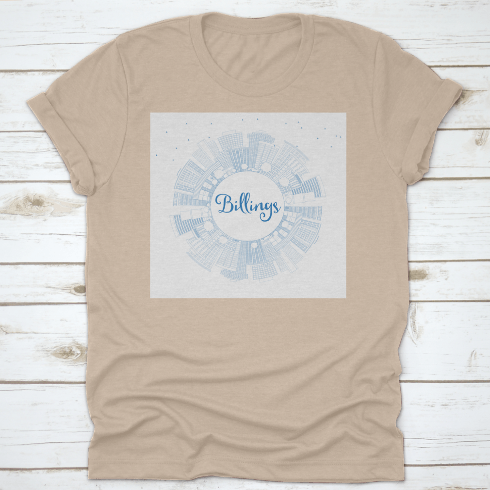 Outline Billings Montana City Skyline t-shirt featuring blue buildings and business design.