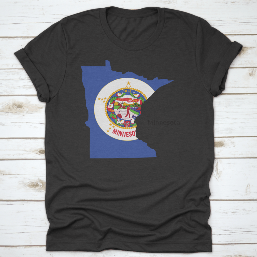 Outline map and flag of Minnesota on a cotton fabric, showcasing state pride.