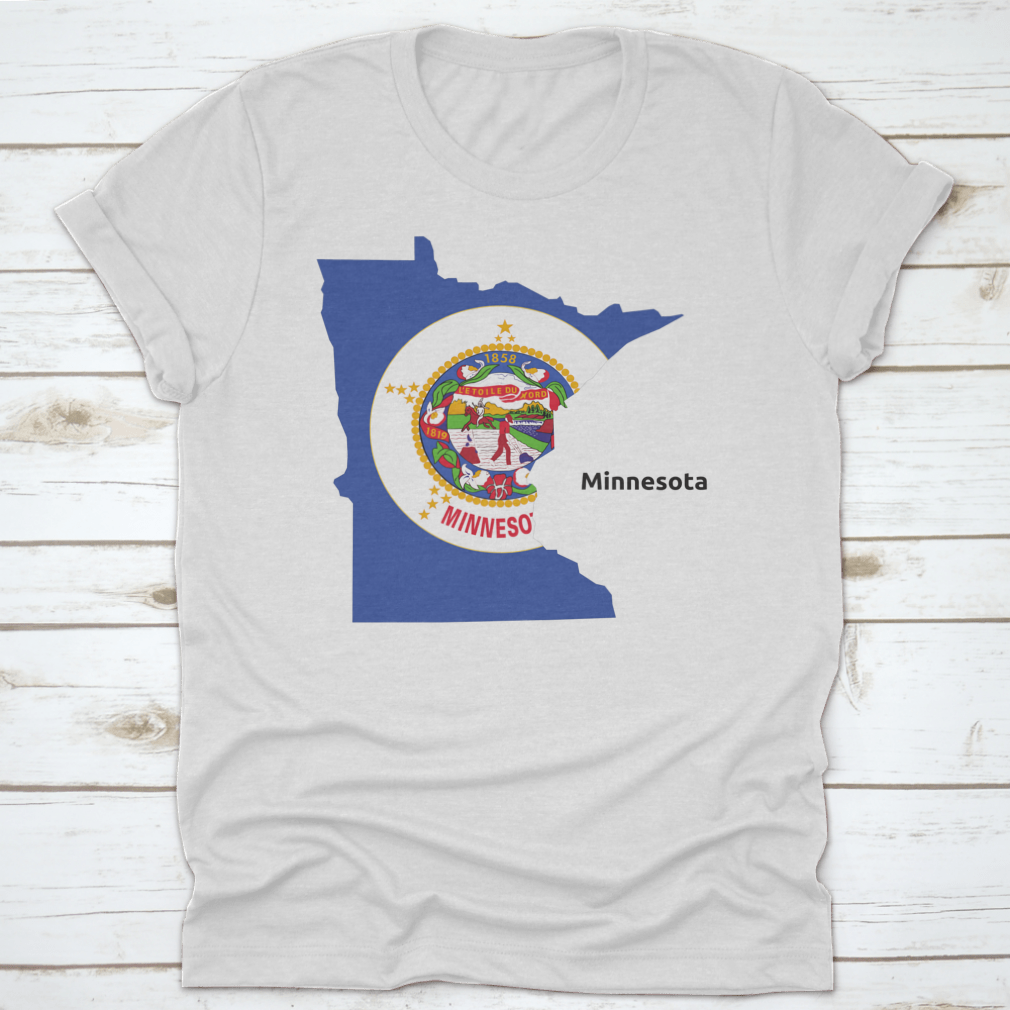 Outline map and flag of Minnesota on a cotton fabric, showcasing state pride.