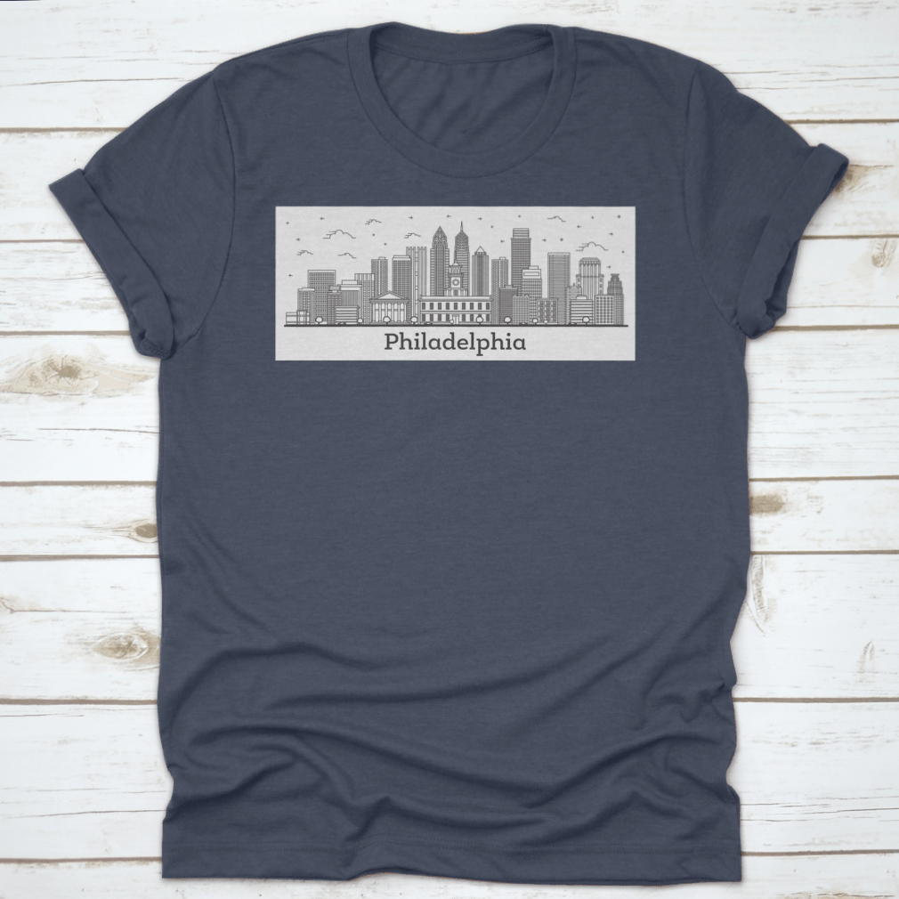 Stylish outline of the Philadelphia Pennsylvania city skyline on a comfortable cotton fabric.