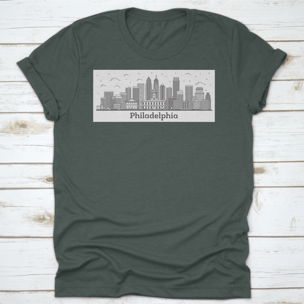Stylish outline of the Philadelphia Pennsylvania city skyline on a comfortable cotton fabric.