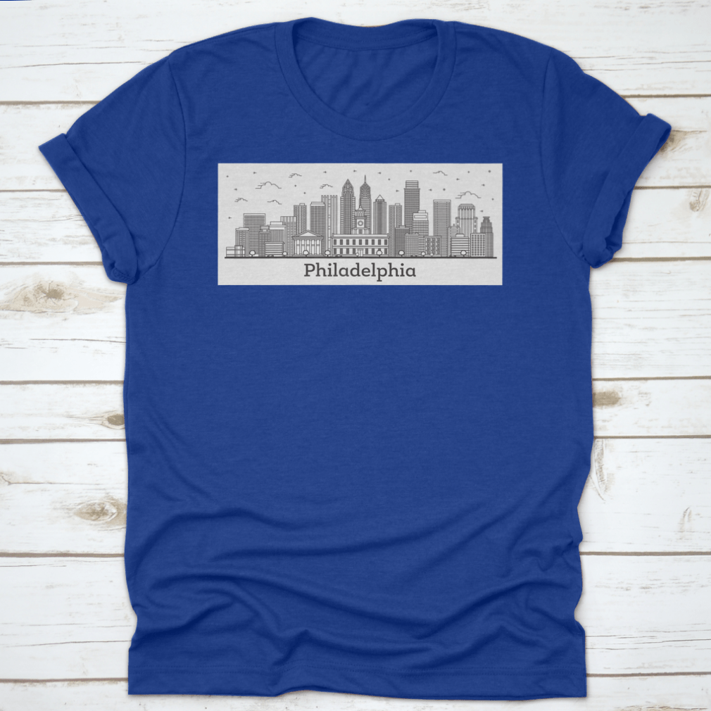 Stylish outline of the Philadelphia Pennsylvania city skyline on a comfortable cotton fabric.