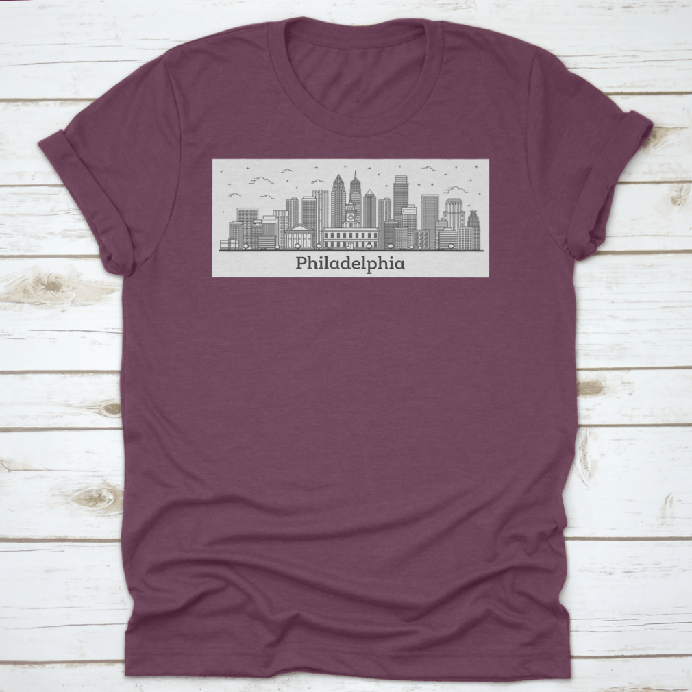 Stylish outline of the Philadelphia Pennsylvania city skyline on a comfortable cotton fabric.
