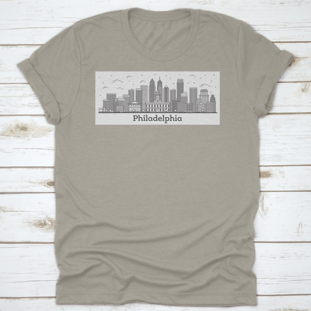 Stylish outline of the Philadelphia Pennsylvania city skyline on a comfortable cotton fabric.