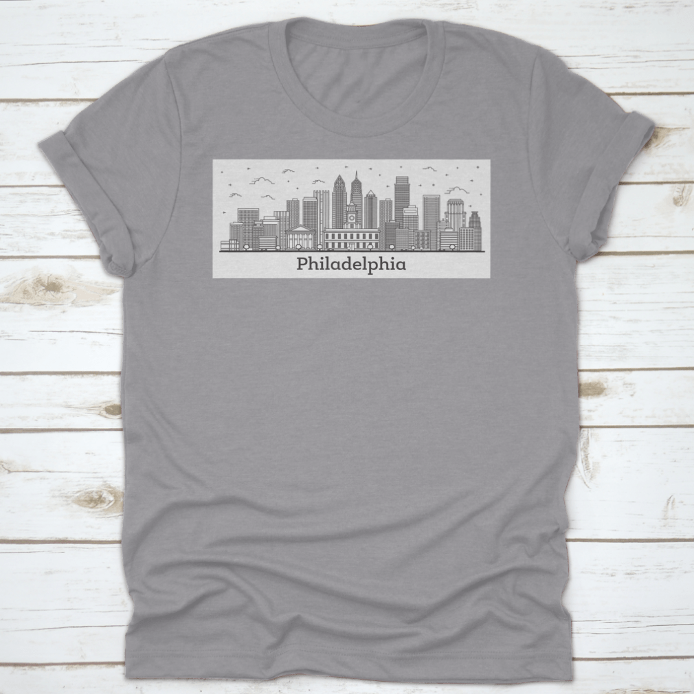 Stylish outline of the Philadelphia Pennsylvania city skyline on a comfortable cotton fabric.