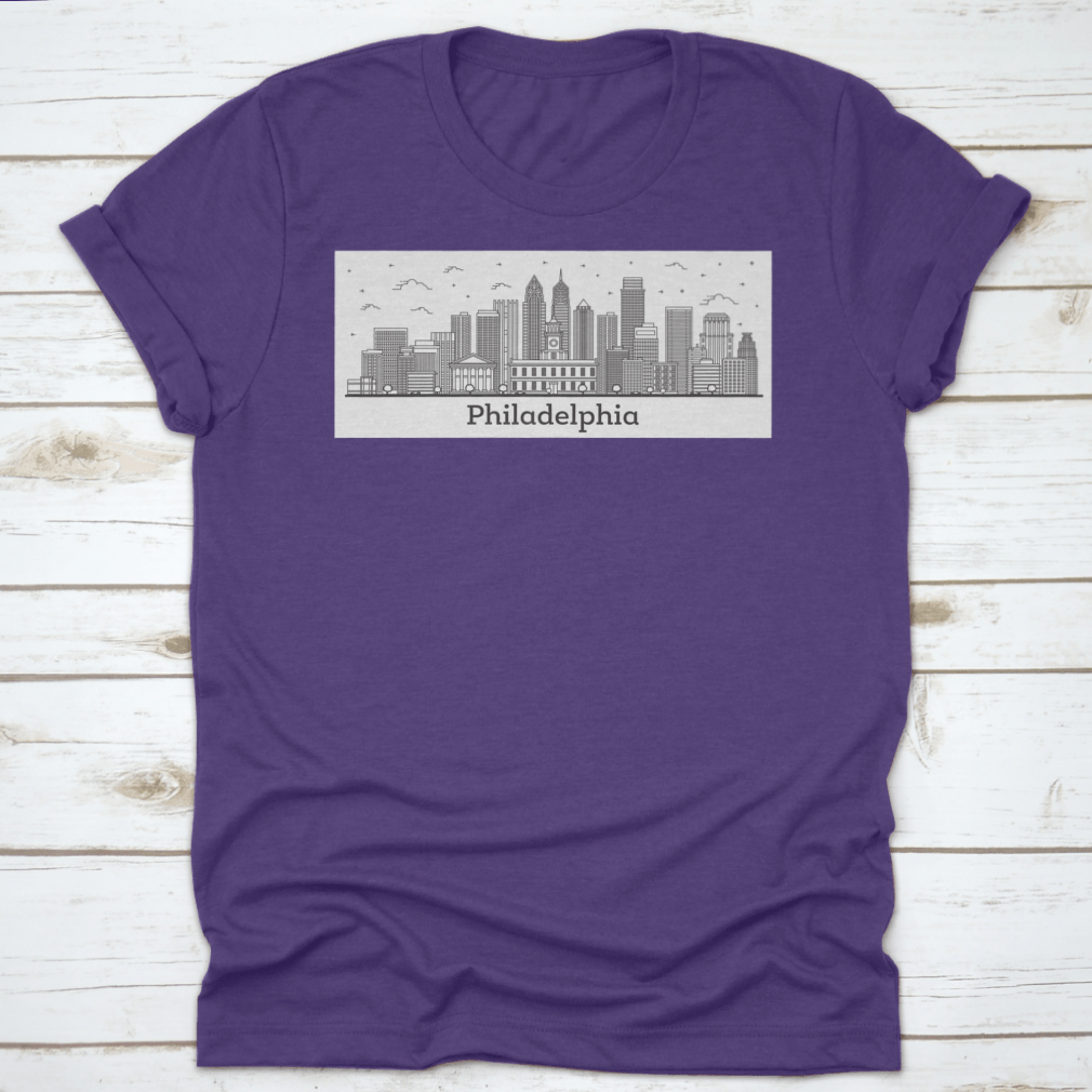 Stylish outline of the Philadelphia Pennsylvania city skyline on a comfortable cotton fabric.