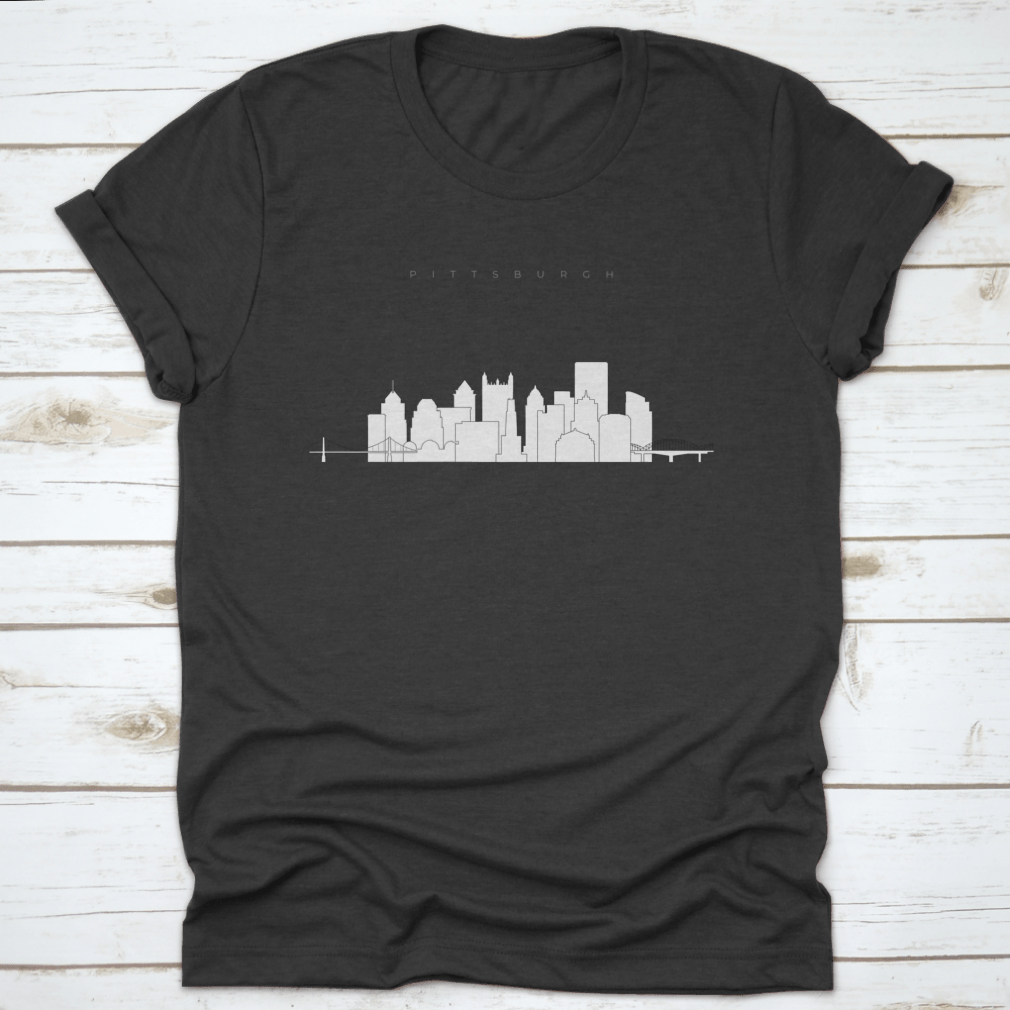 Outline Pittsburgh Skyline Trendy Template showcasing the city's iconic skyline design on a comfortable cotton fabric.