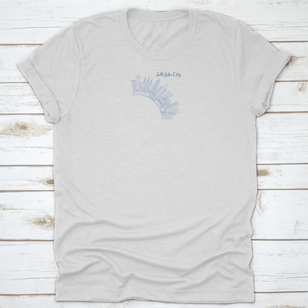 Outline Salt Lake City Skyline shirt featuring blue buildings and ample copy space, showcasing a stylish design.