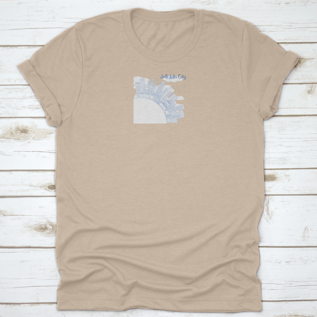 Outline Salt Lake City Skyline shirt featuring blue buildings and ample copy space, showcasing a stylish design.