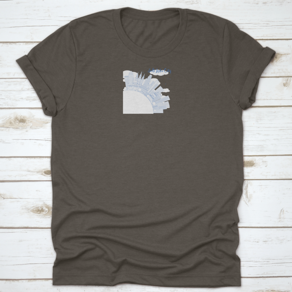 Outline Salt Lake City Skyline shirt featuring blue buildings and ample copy space, showcasing a stylish design.