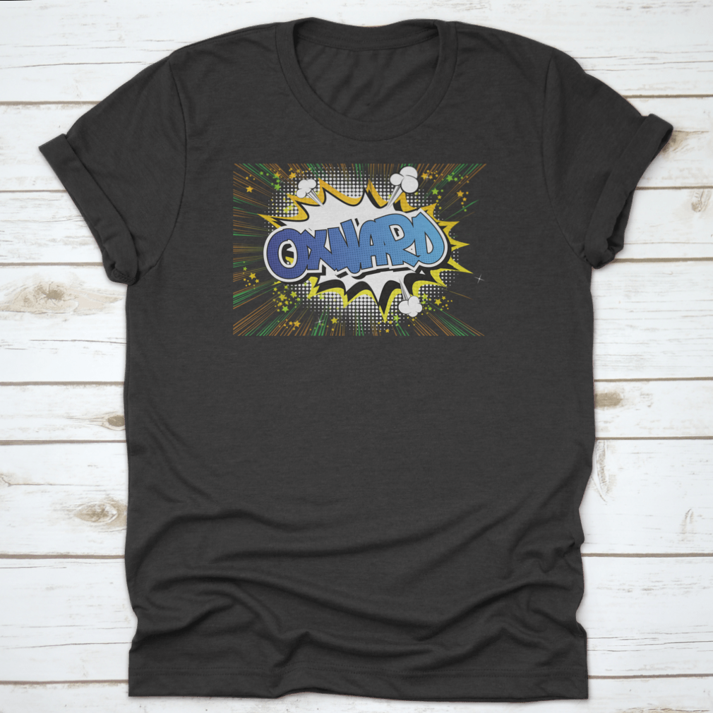 Oxnard comic book style word t-shirt in various colors, showcasing its unique design and quality fabric.