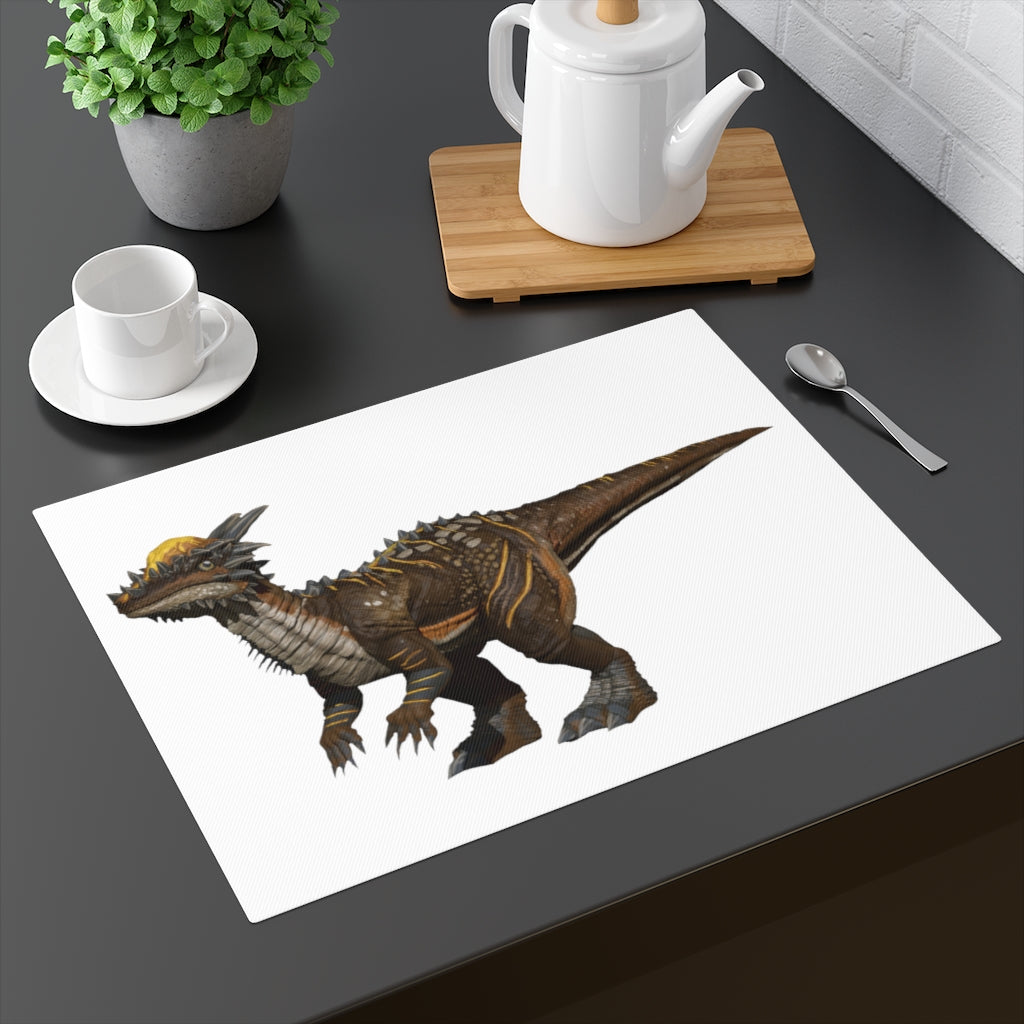 Pachycephalosaurus placemat featuring a vibrant dinosaur design on one side and a natural cotton back.