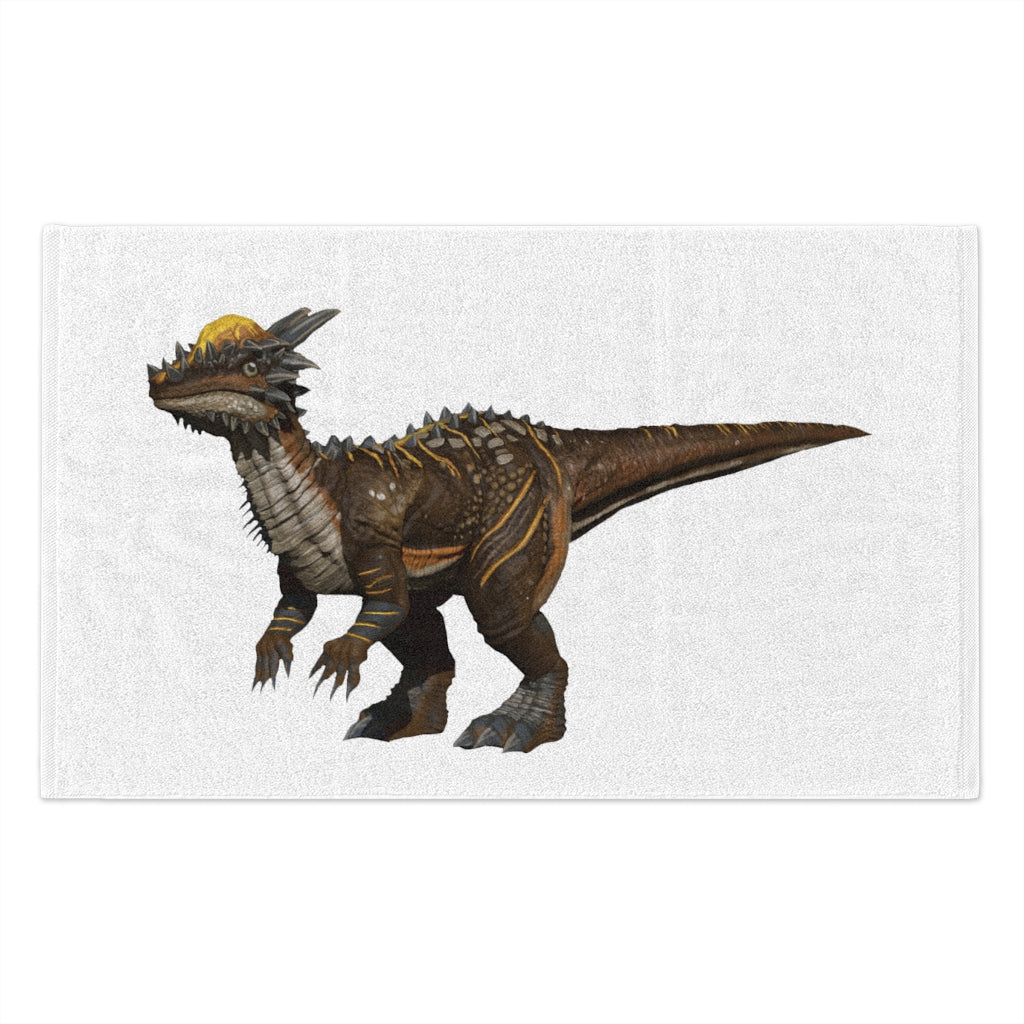 Pachycephalosaurus Rally Towel featuring vibrant design and soft cotton backing, measuring 11x18 inches.