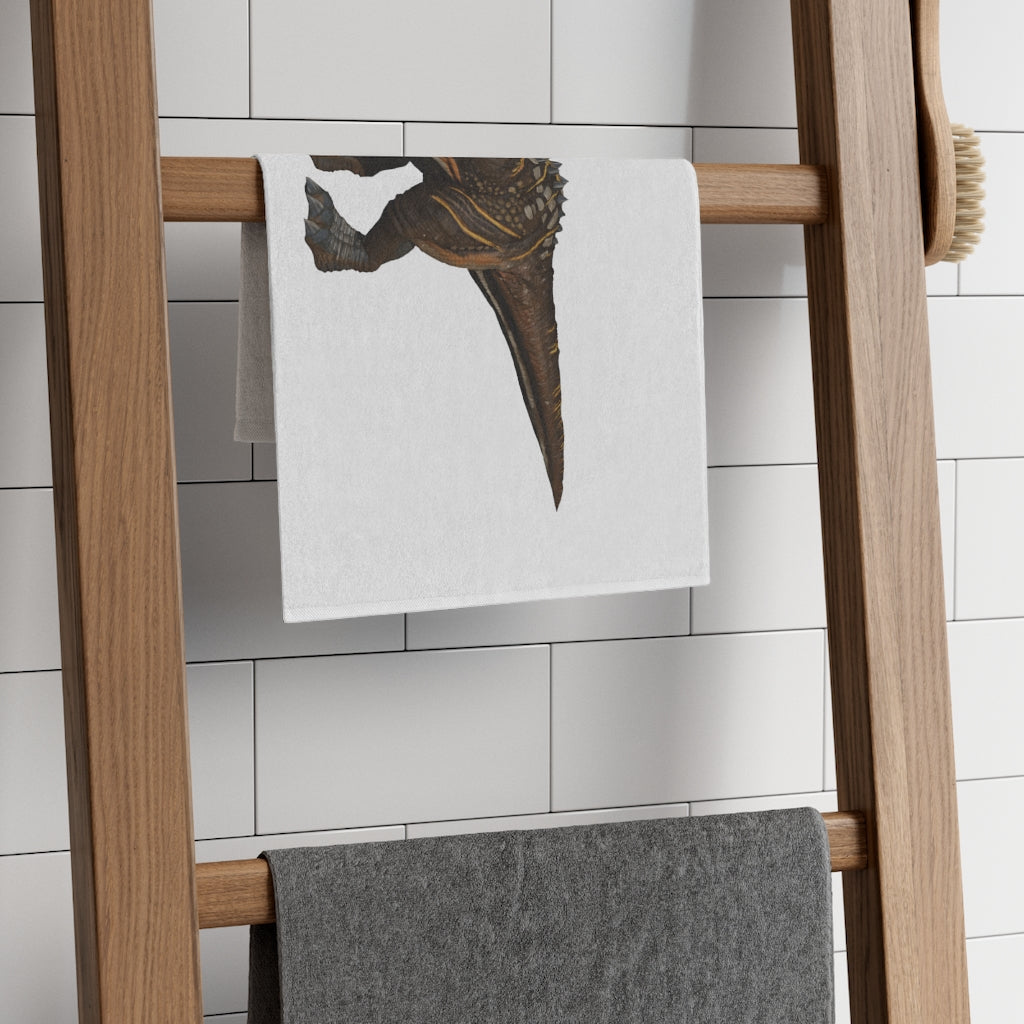 Pachycephalosaurus Rally Towel featuring vibrant design and soft cotton backing, measuring 11x18 inches.