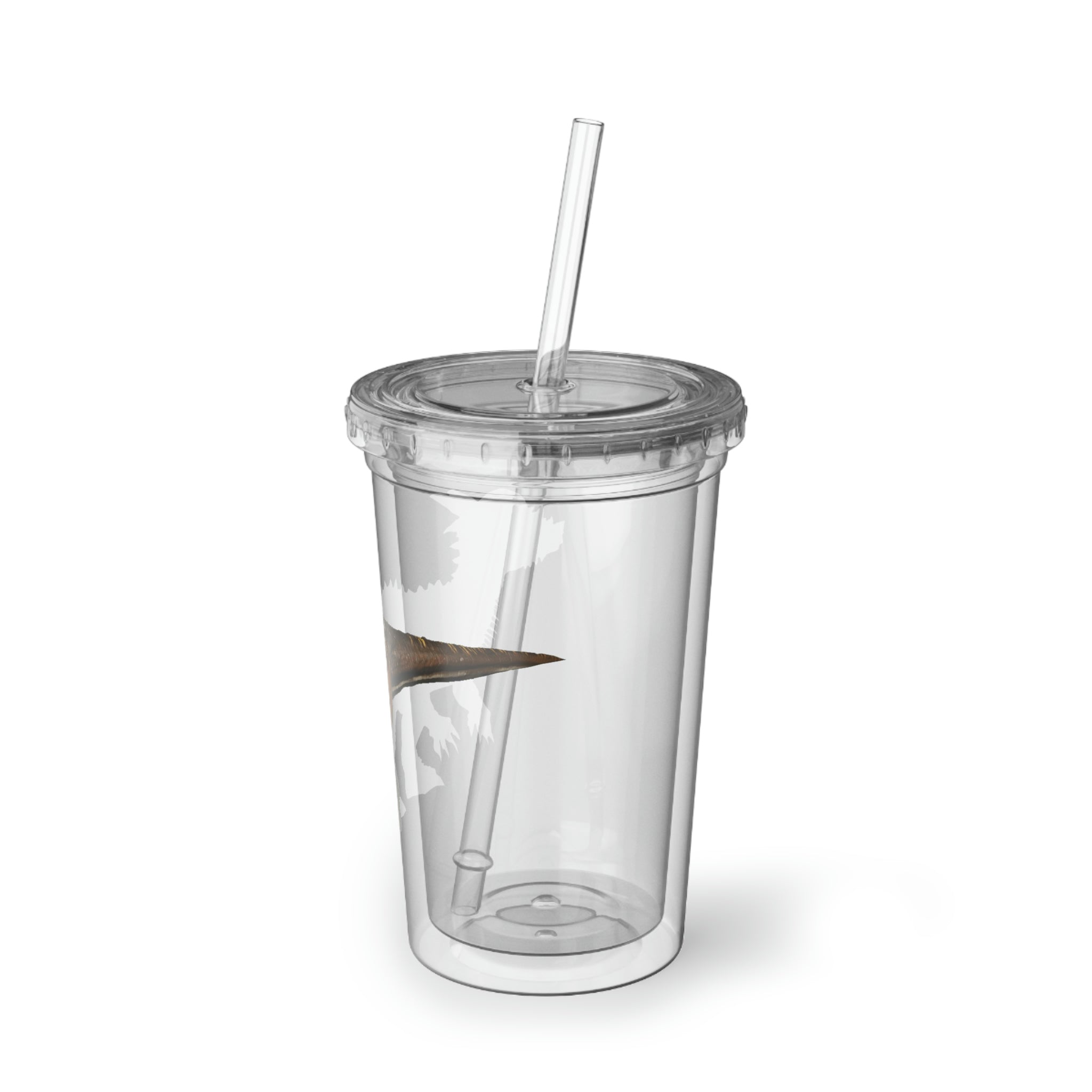 Pachycephalosaurus Suave Acrylic Cup with vibrant design, double-wall insulation, and a plastic lid and straw.