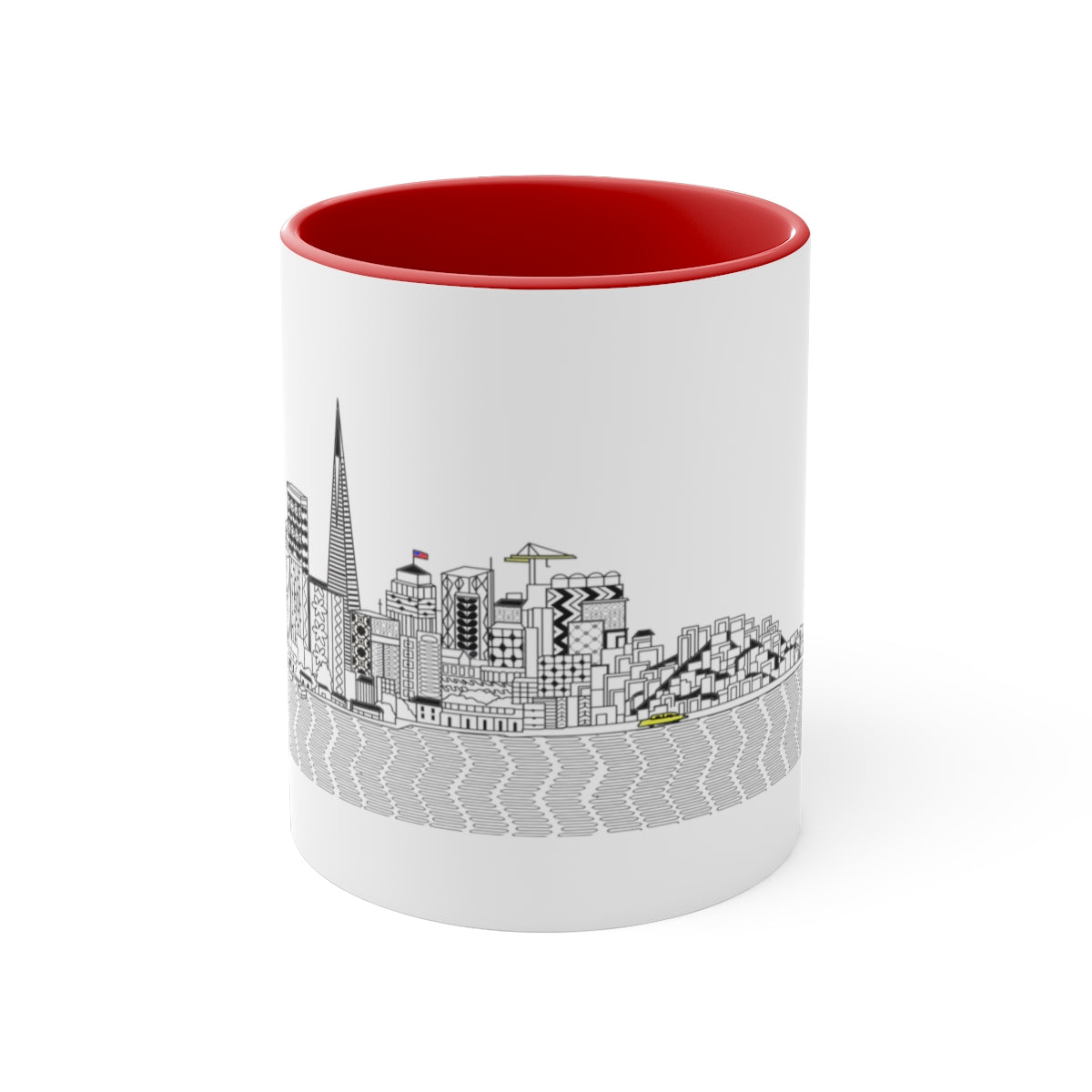 Pacific Ocean Accent Coffee Mug with a white exterior and colorful interior, featuring a comfortable C-handle.