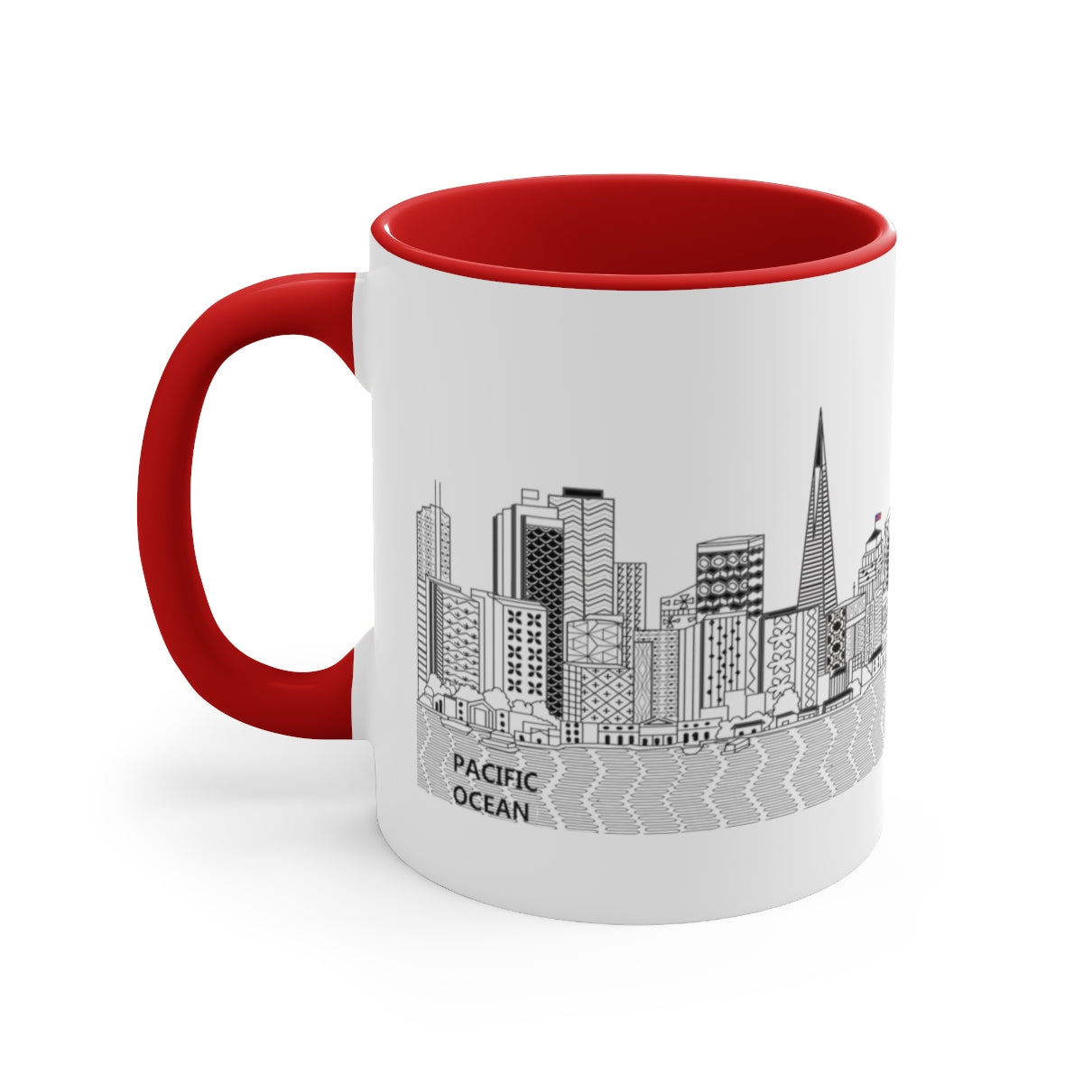 Pacific Ocean Accent Coffee Mug with a white exterior and colorful interior, featuring a comfortable C-handle.