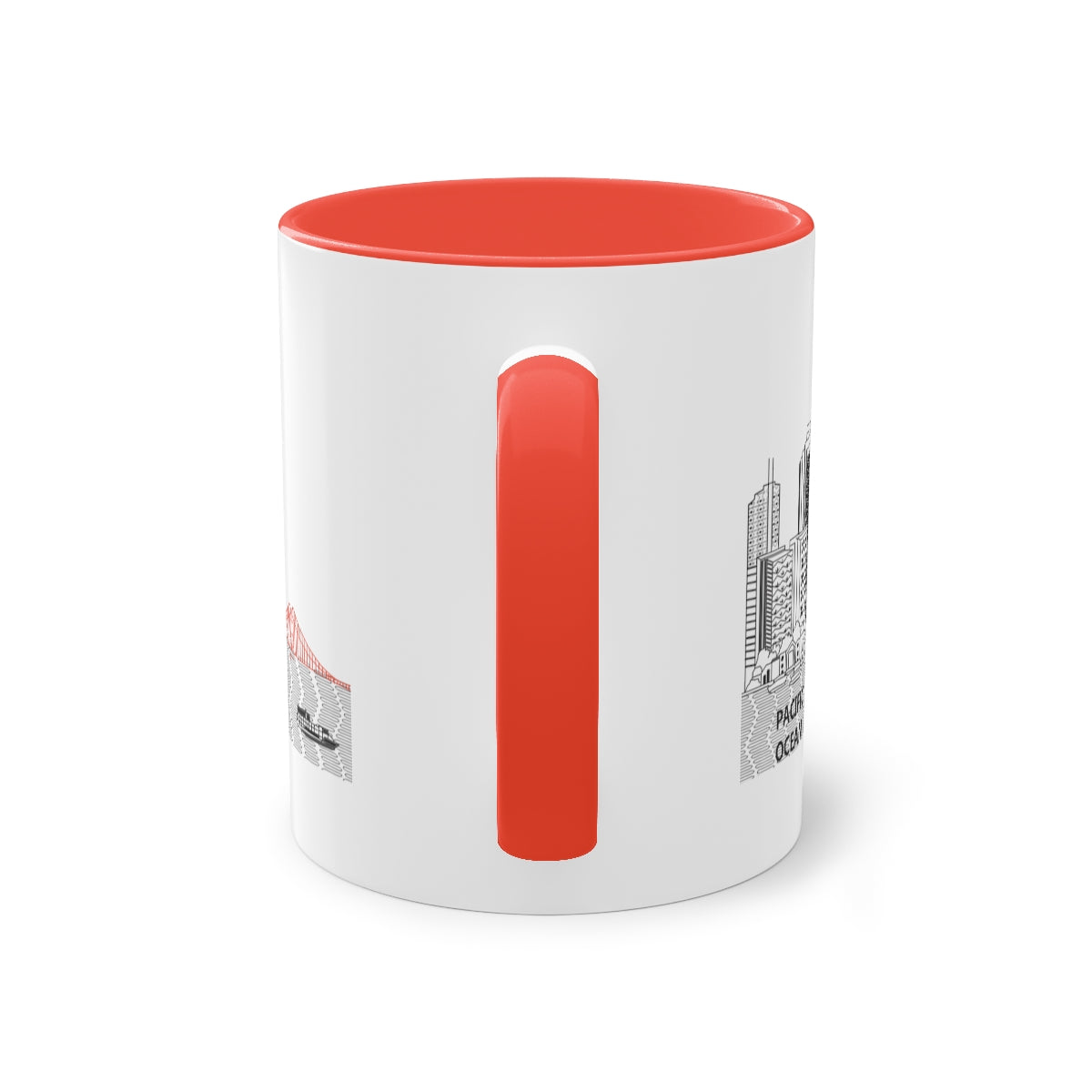 Pacific Ocean Two-Tone Coffee Mug with colorful interior and handle, featuring a glossy finish and easy-grip C-shaped handle.