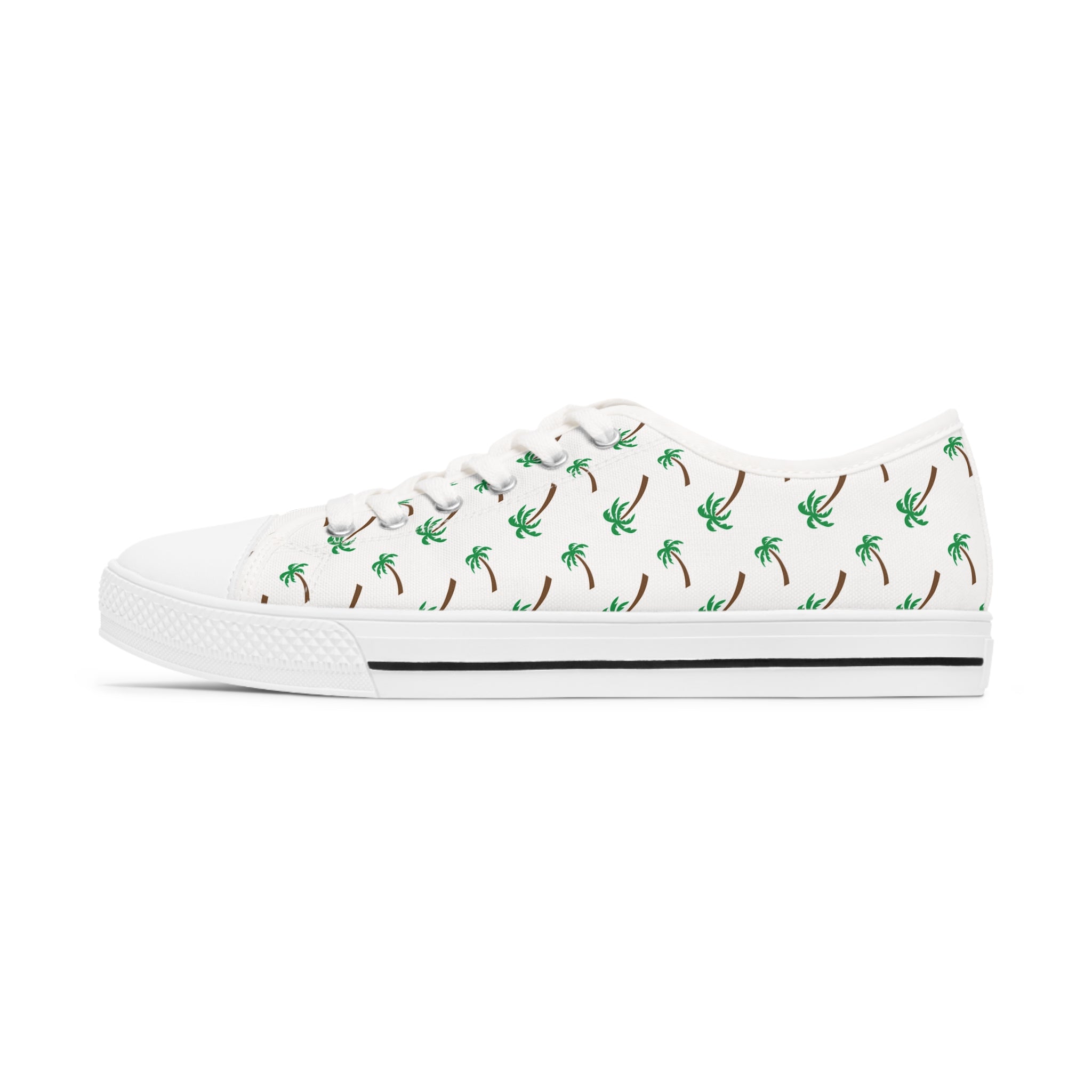 A pair of Palm Tree Women's Low Top Sneakers in black and white, showcasing breathable canvas and stylish design with silver metal eyelets.