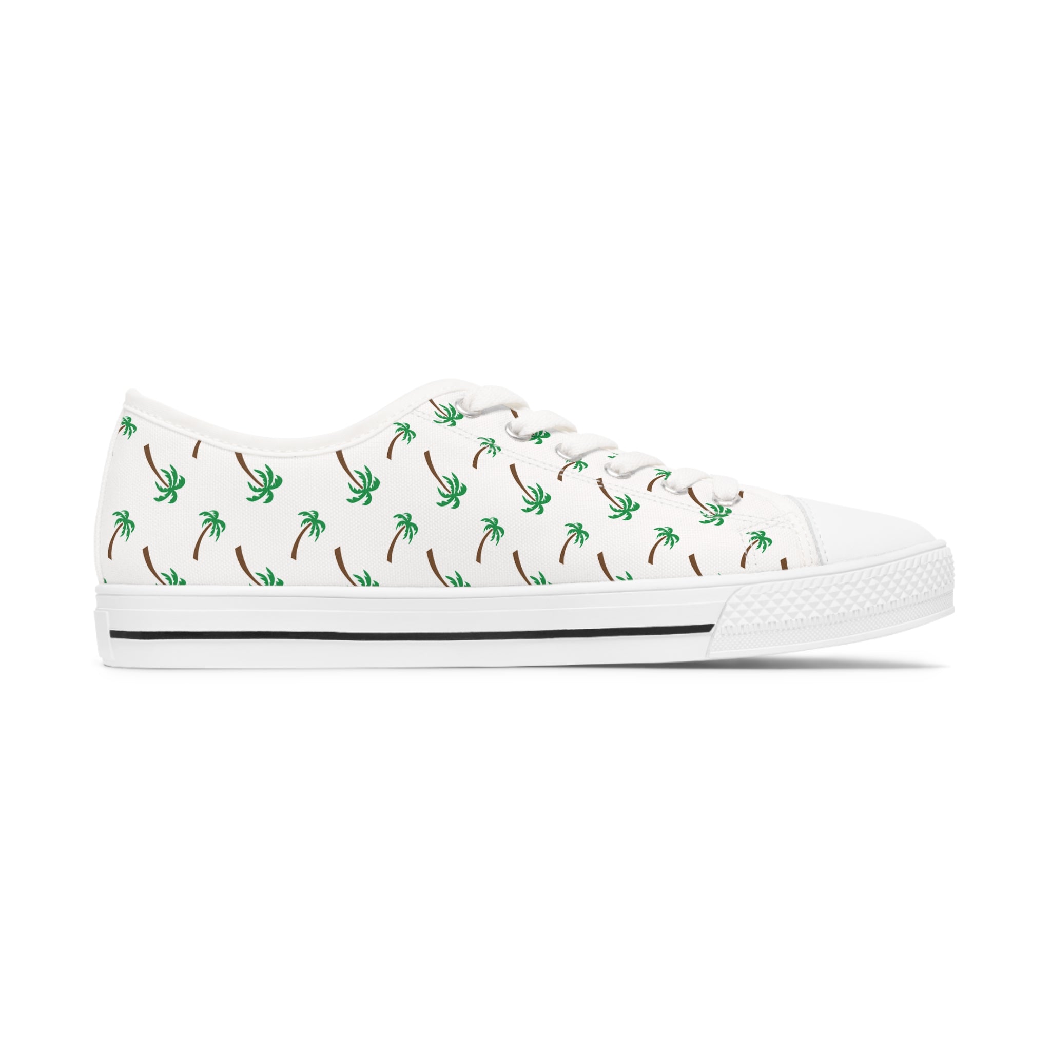 A pair of Palm Tree Women's Low Top Sneakers in black and white, showcasing breathable canvas and stylish design with silver metal eyelets.