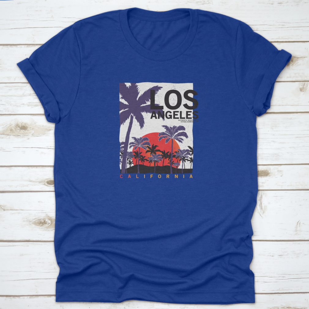 A stylish Palm Trees T-shirt featuring the text 'Los Angeles California', showcasing a vibrant palm tree design.