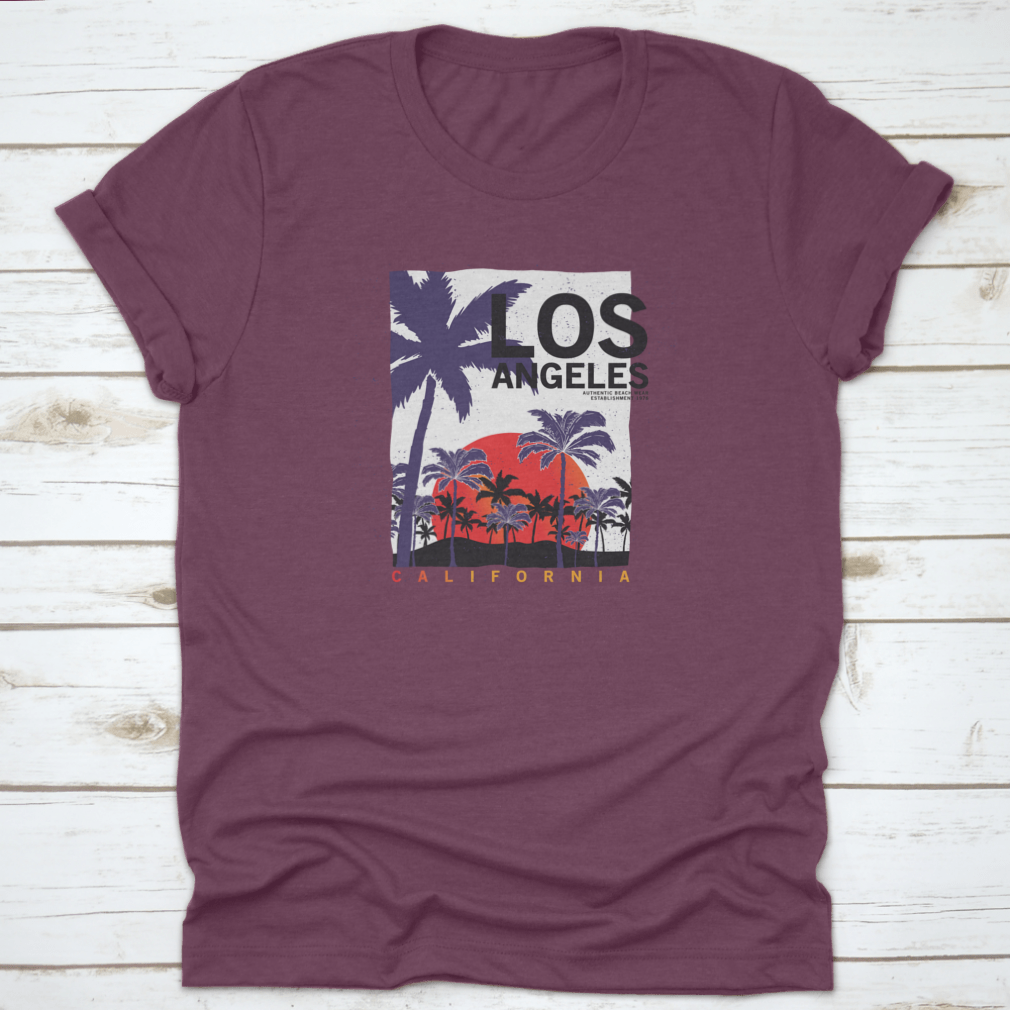 A stylish Palm Trees T-shirt featuring the text 'Los Angeles California', showcasing a vibrant palm tree design.
