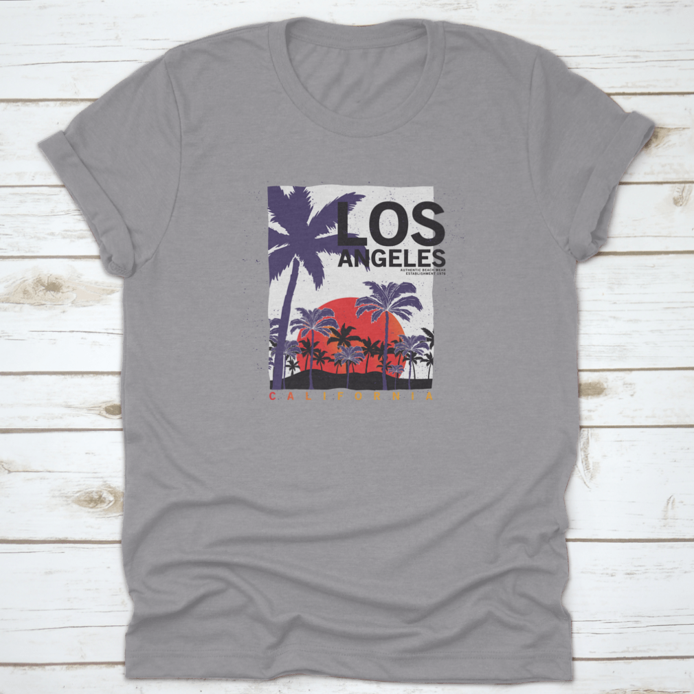 A stylish Palm Trees T-shirt featuring the text 'Los Angeles California', showcasing a vibrant palm tree design.