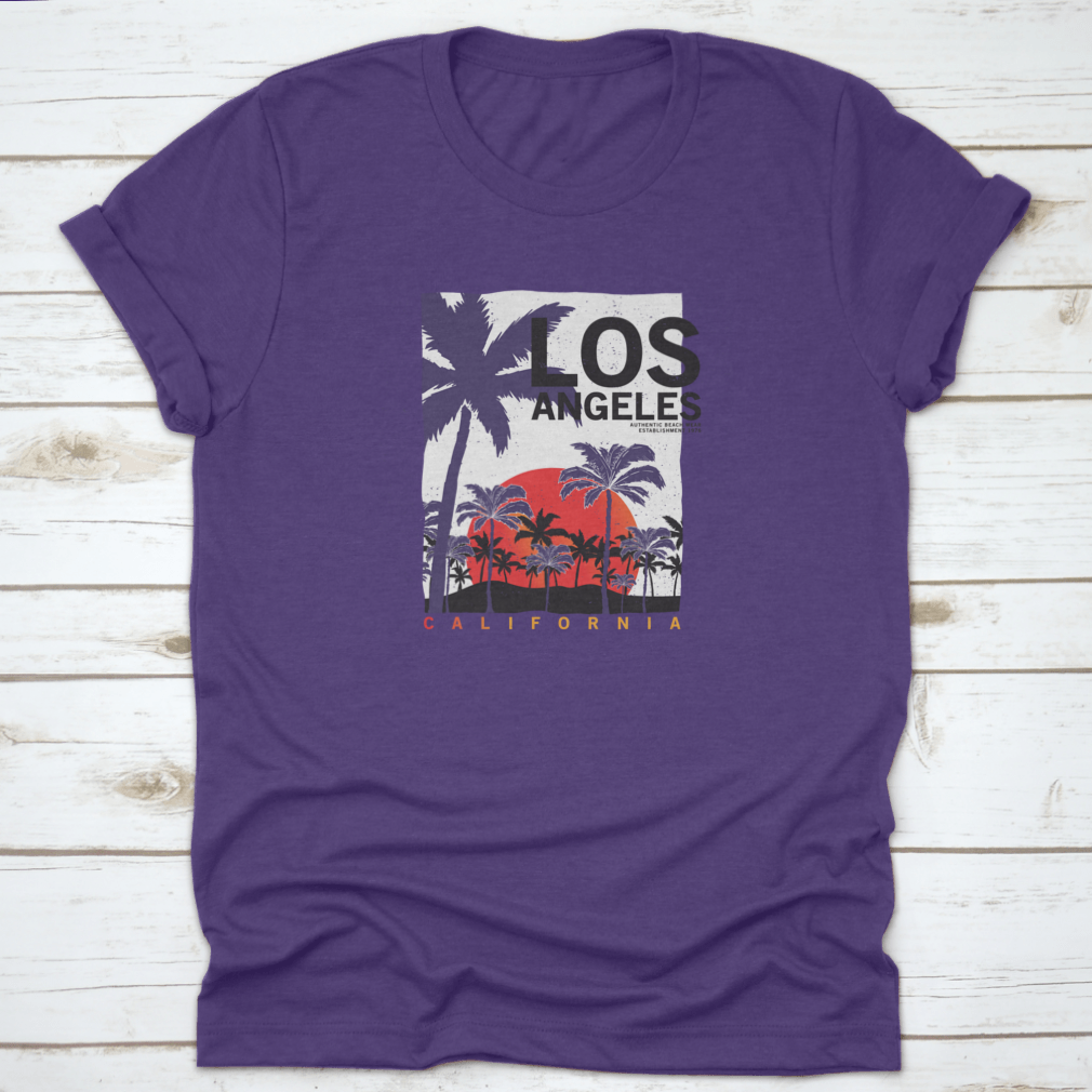 A stylish Palm Trees T-shirt featuring the text 'Los Angeles California', showcasing a vibrant palm tree design.