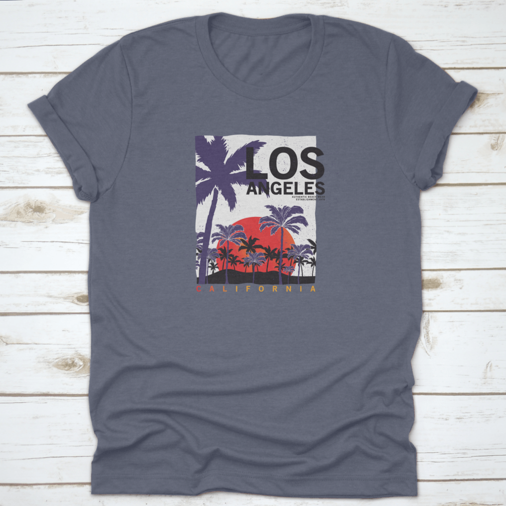 A stylish Palm Trees T-shirt featuring the text 'Los Angeles California', showcasing a vibrant palm tree design.