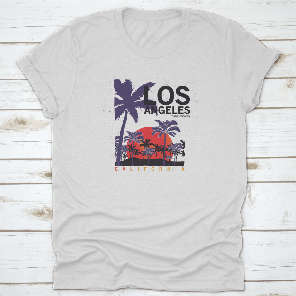 A stylish Palm Trees T-shirt featuring the text 'Los Angeles California', showcasing a vibrant palm tree design.