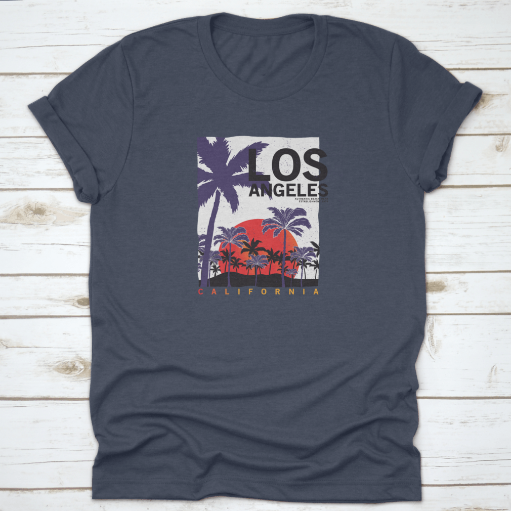 A stylish Palm Trees T-shirt featuring the text 'Los Angeles California', showcasing a vibrant palm tree design.