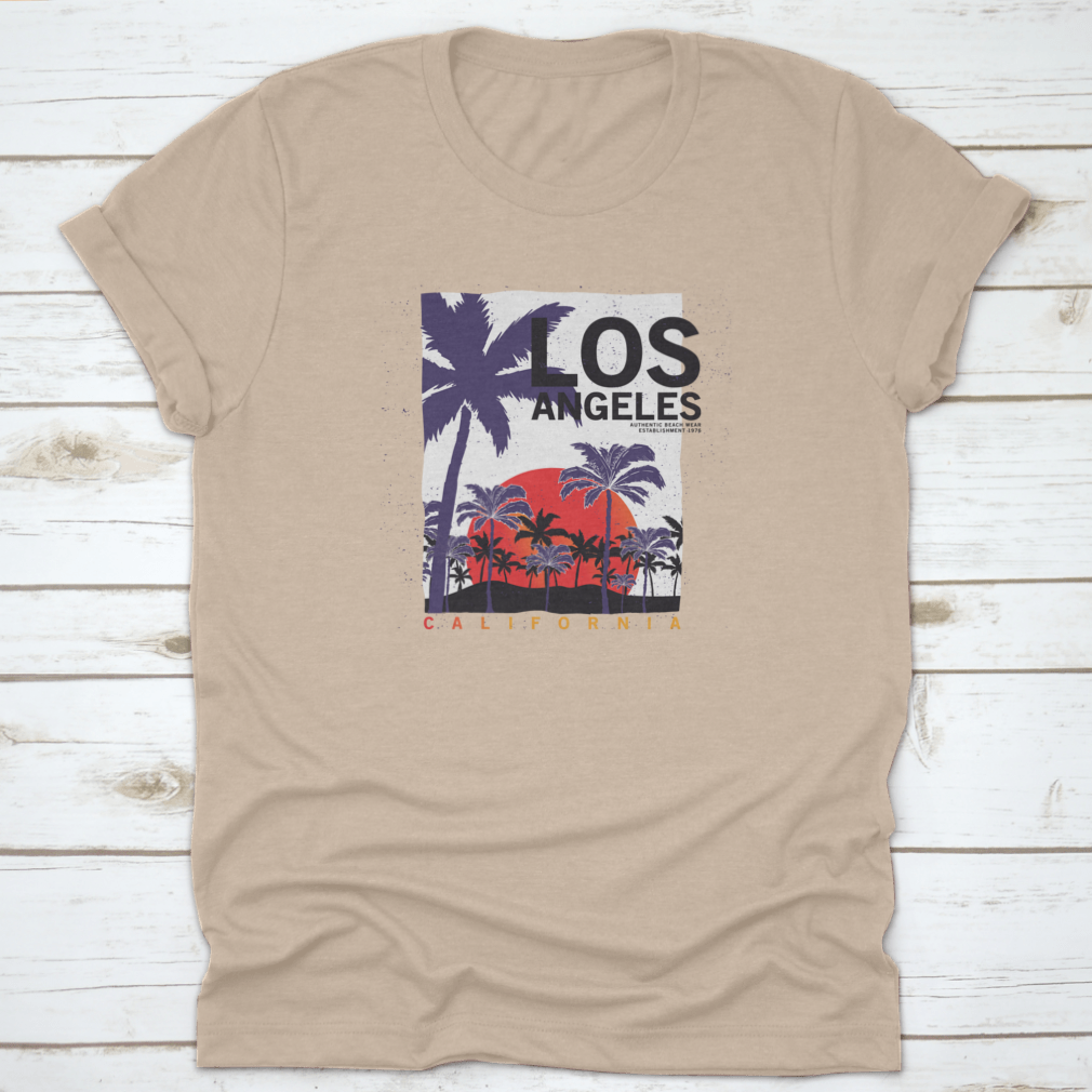 A stylish Palm Trees T-shirt featuring the text 'Los Angeles California', showcasing a vibrant palm tree design.