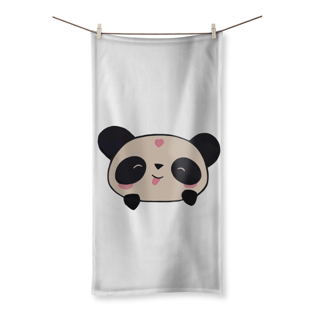 Panda Sublimation All Over Towel showcasing vibrant colors and dual fabric design, perfect for beach or bath use.