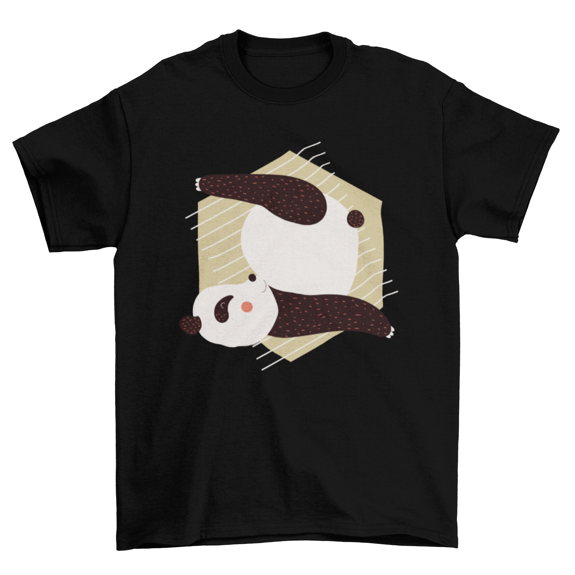 A cute panda performing a yoga pose on a hexagon background, showcasing a playful and stylish design.