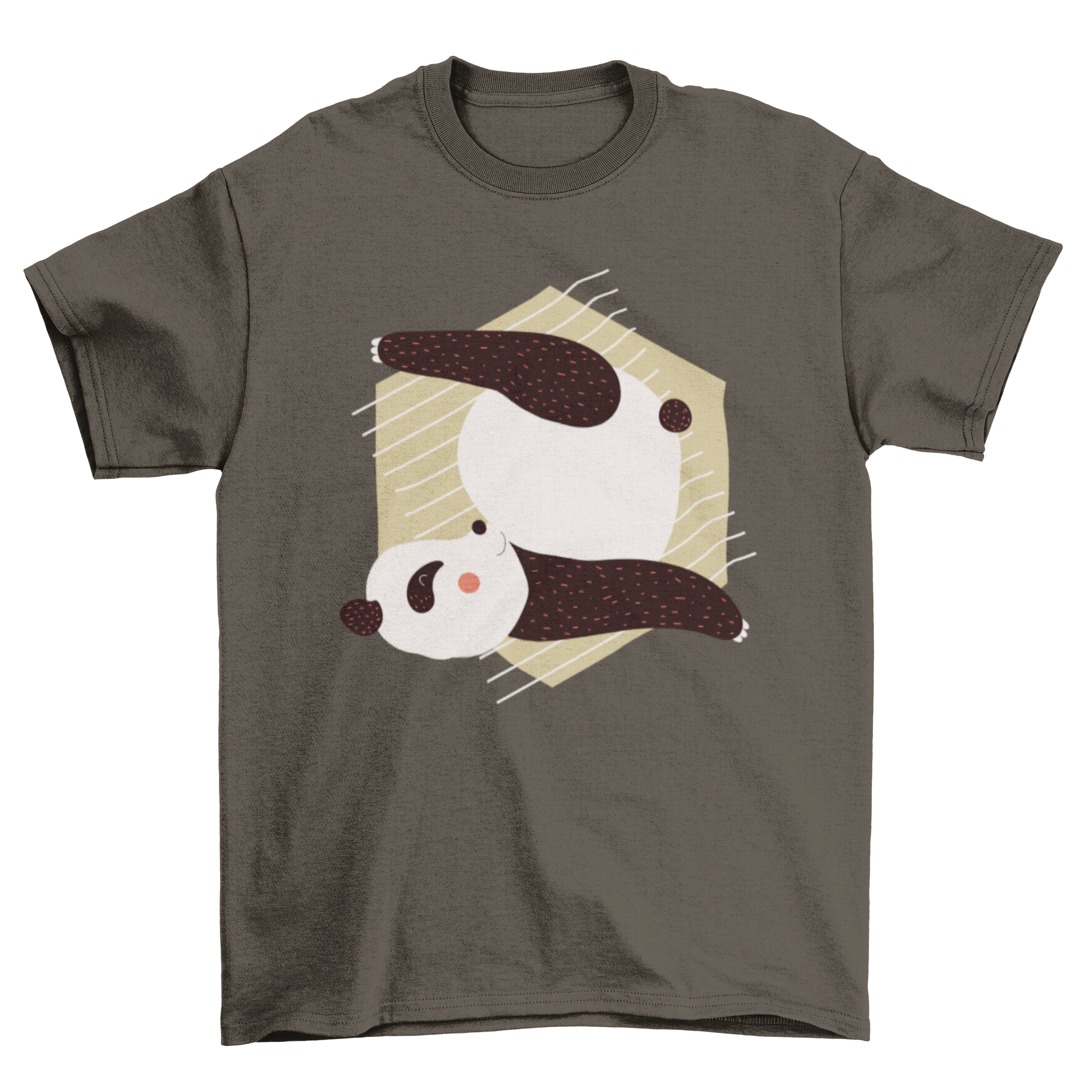 A cute panda performing a yoga pose on a hexagon background, showcasing a playful and stylish design.