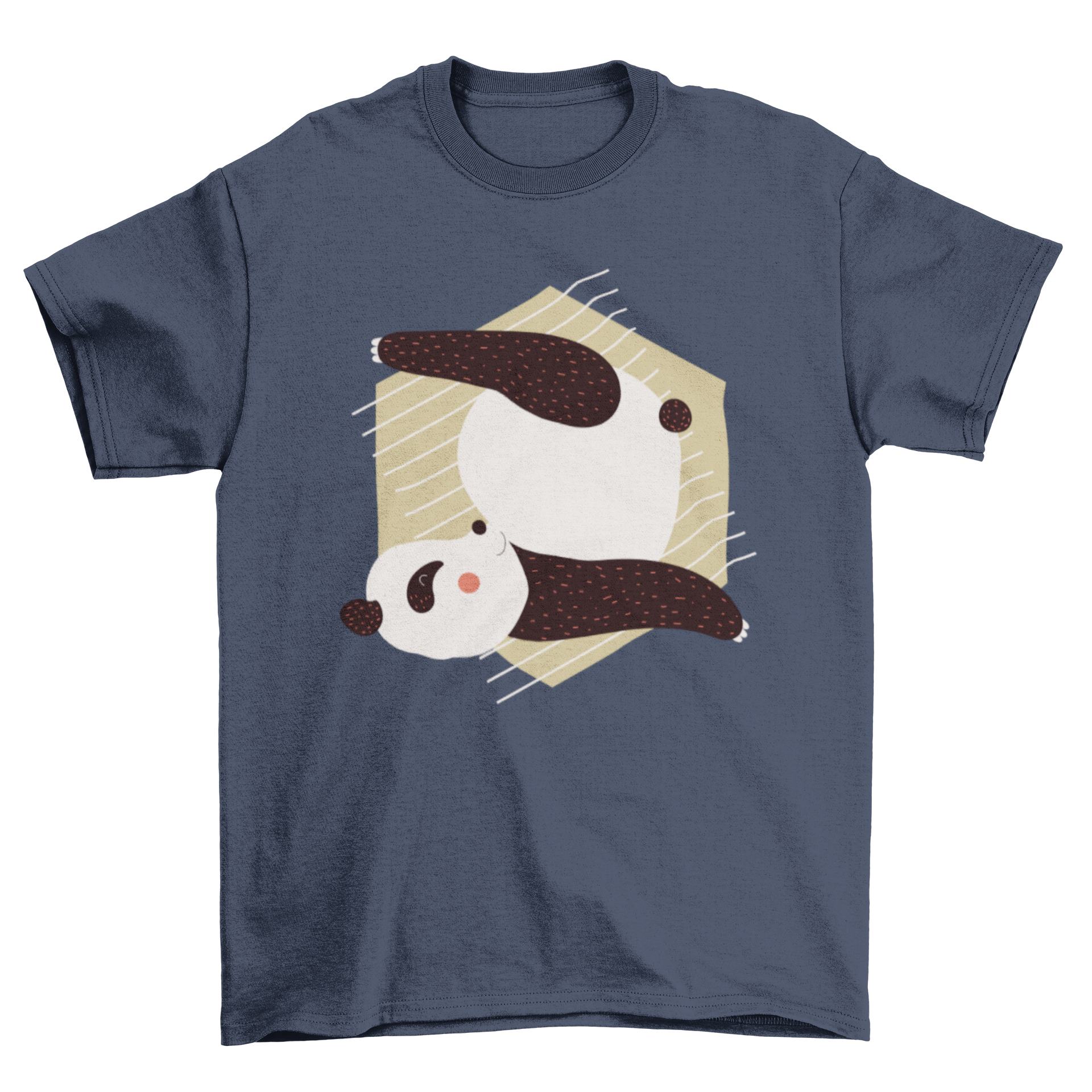 A cute panda performing a yoga pose on a hexagon background, showcasing a playful and stylish design.