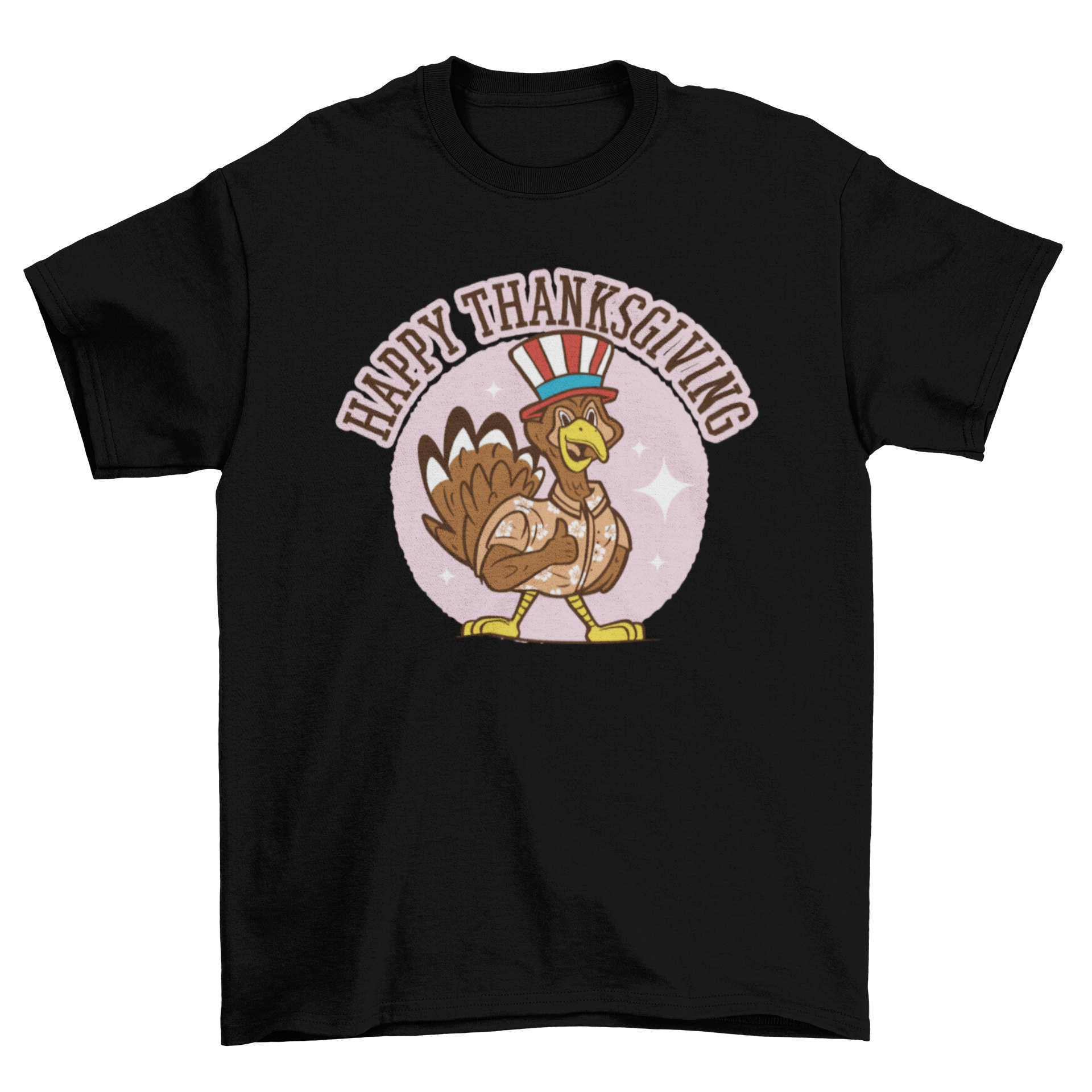 Patriot Thanksgiving t-shirt featuring a turkey with a festive hat and the quote 'Happy Thanksgiving'.