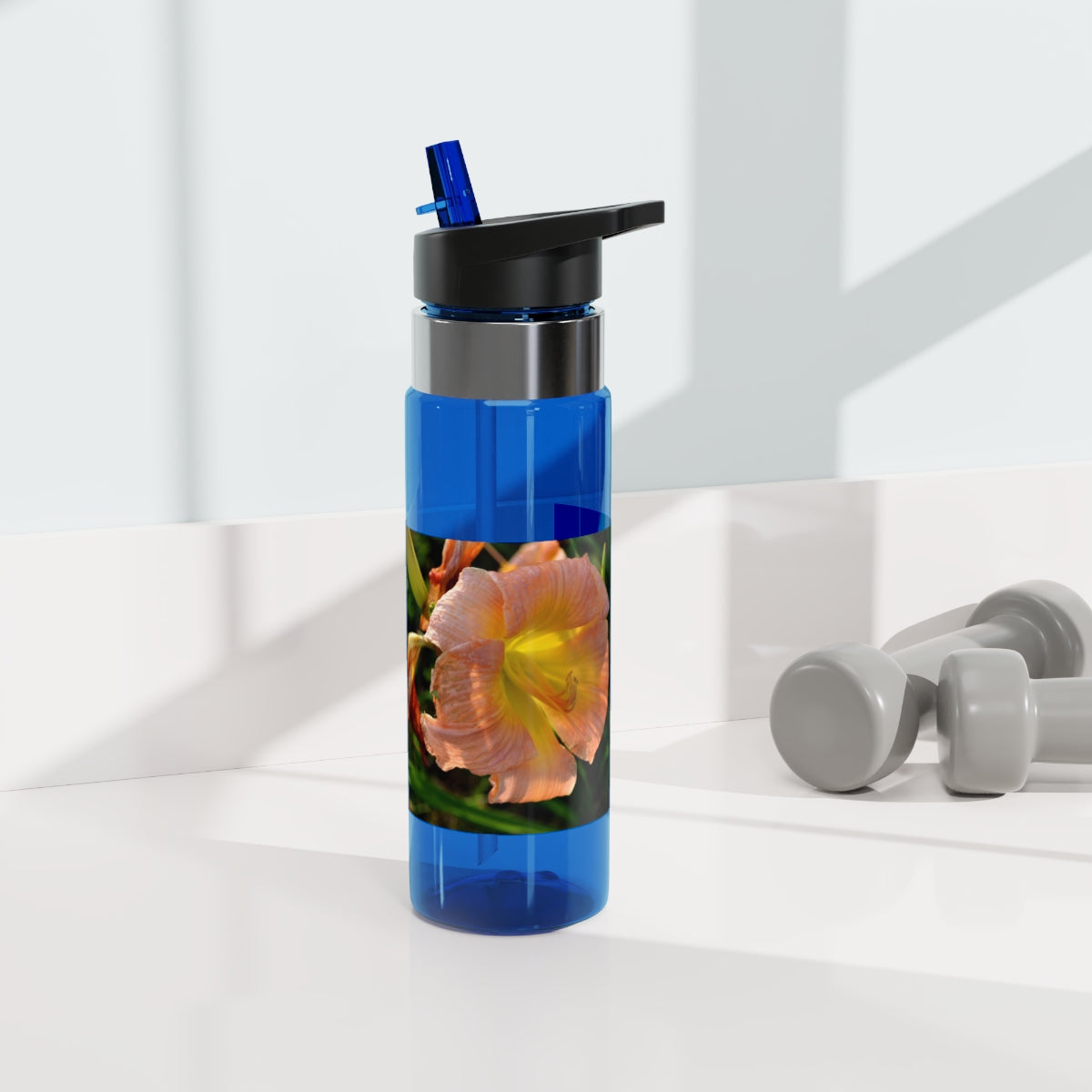 Peach and Yellow Flower Kensington Tritan™ Sport Bottle, 20oz with a stylish floral design and carabiner hook.