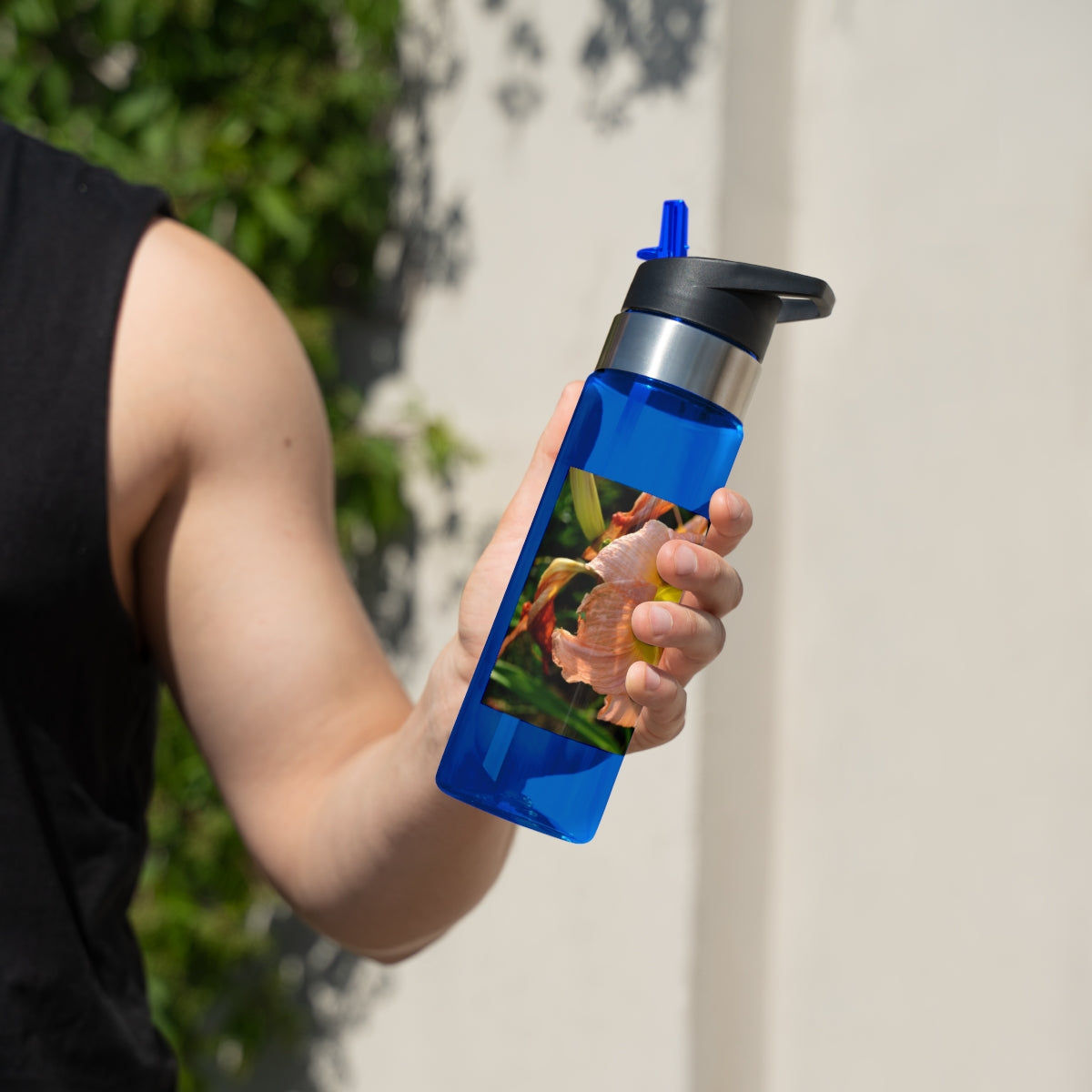 Peach and Yellow Flower Kensington Tritan™ Sport Bottle, 20oz with a stylish floral design and carabiner hook.