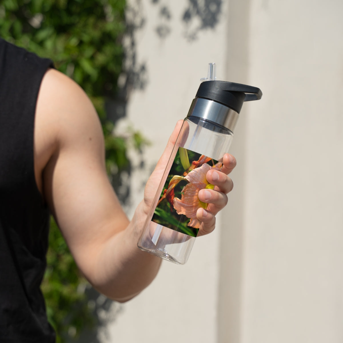 Peach and Yellow Flower Kensington Tritan™ Sport Bottle, 20oz with a stylish floral design and carabiner hook.
