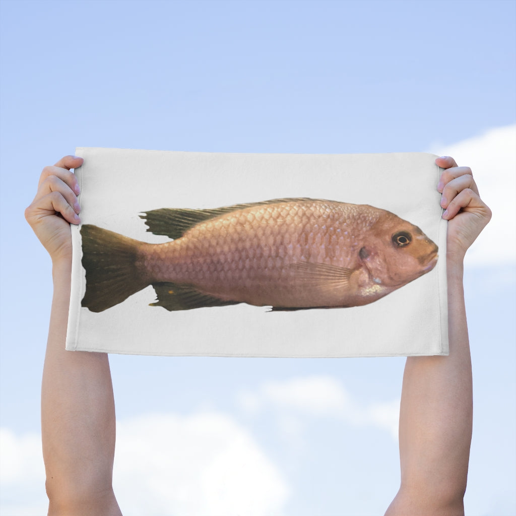 Peach Fish Rally Towel featuring soft cotton and mink polyester, personalized design, measuring 11x18 inches.