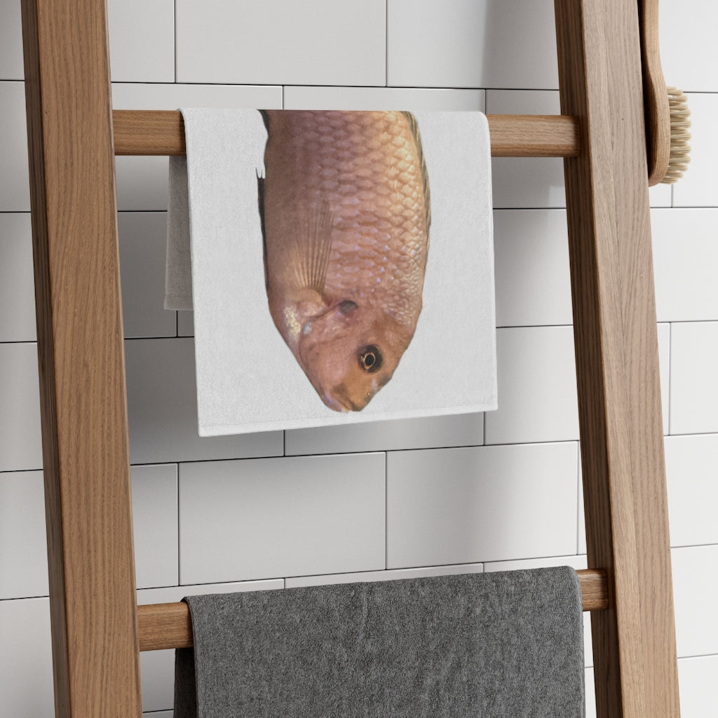 Peach Fish Rally Towel featuring soft cotton and mink polyester, personalized design, measuring 11x18 inches.