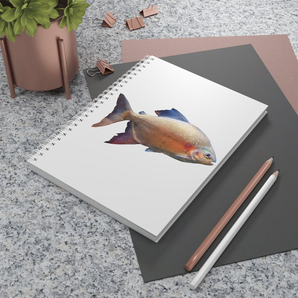 Peach Fish Spiral Notebook with customizable covers and wide-ruled pages, featuring a semi-gloss laminated finish.
