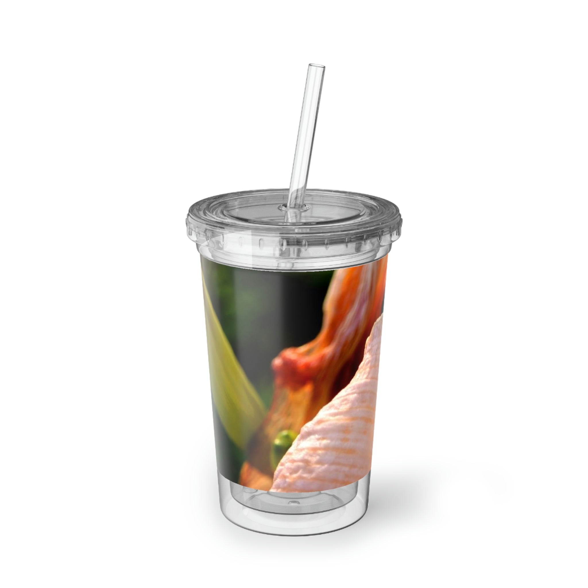 Peach Flower Suave Acrylic Cup with vibrant floral design, double-wall insulation, and BPA-free materials.