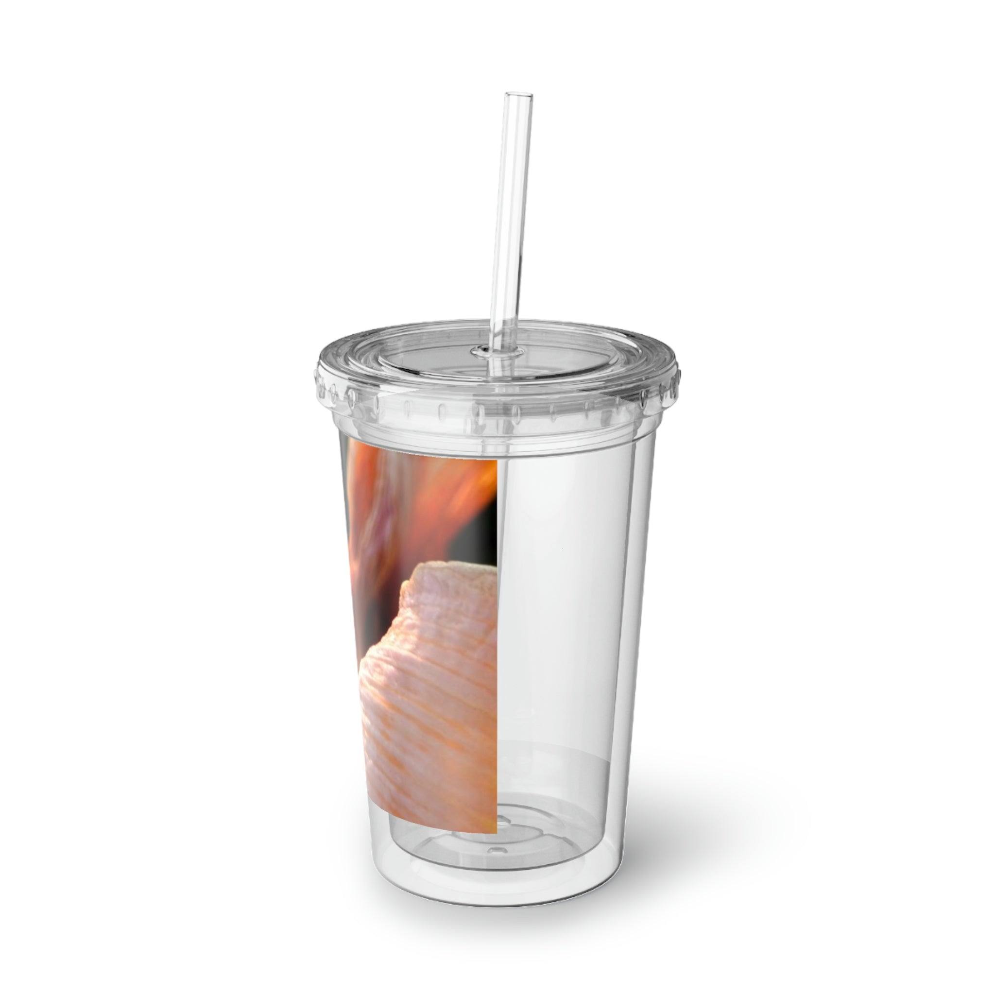 Peach Flower Suave Acrylic Cup with vibrant floral design, double-wall insulation, and BPA-free materials.