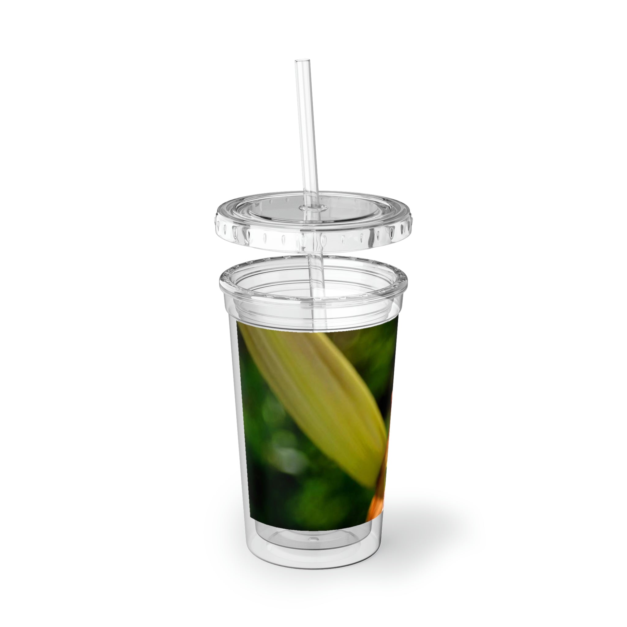 Peach Flower Suave Acrylic Cup with vibrant floral design, double-wall insulation, and BPA-free materials.