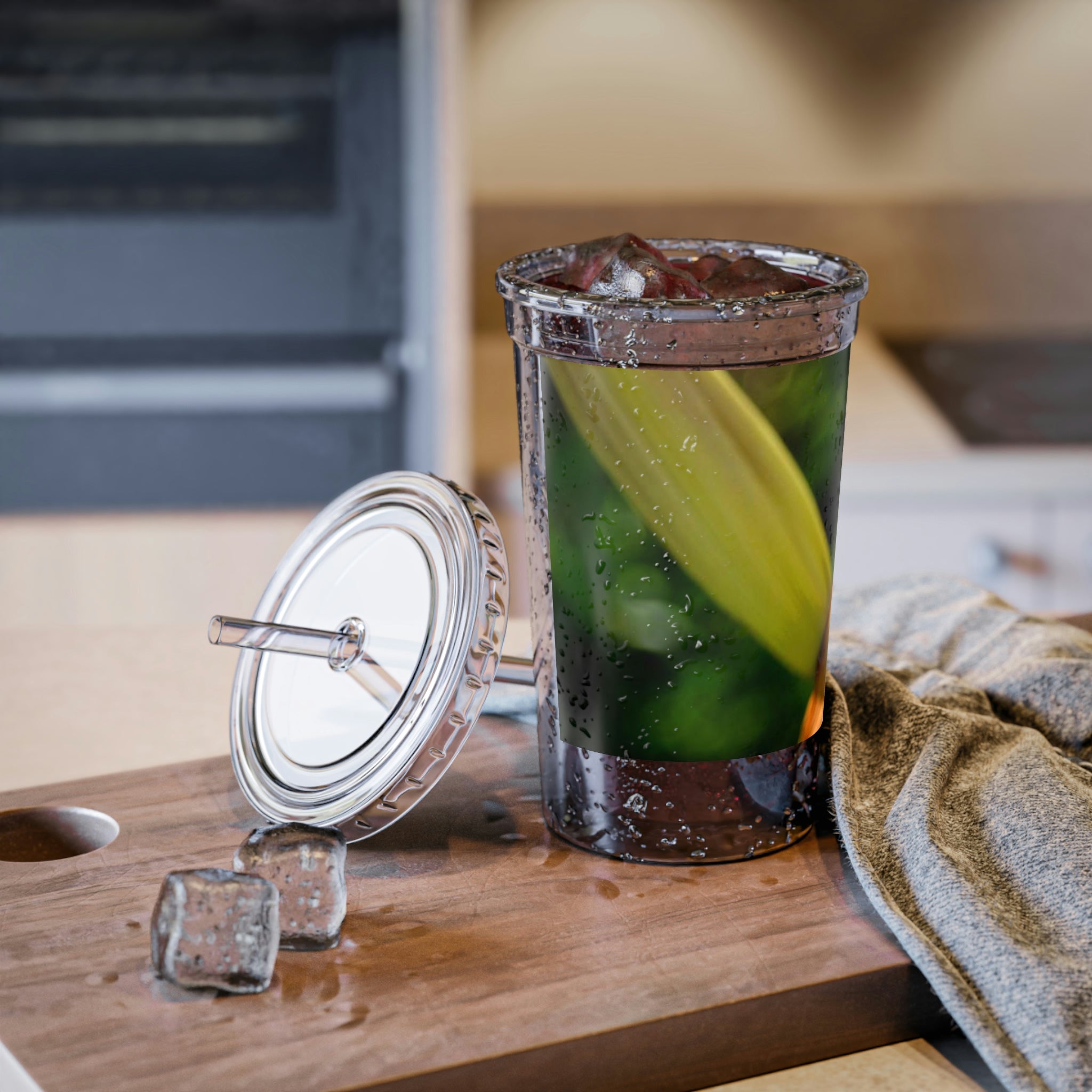 Peach Flower Suave Acrylic Cup with vibrant floral design, double-wall insulation, and BPA-free materials.