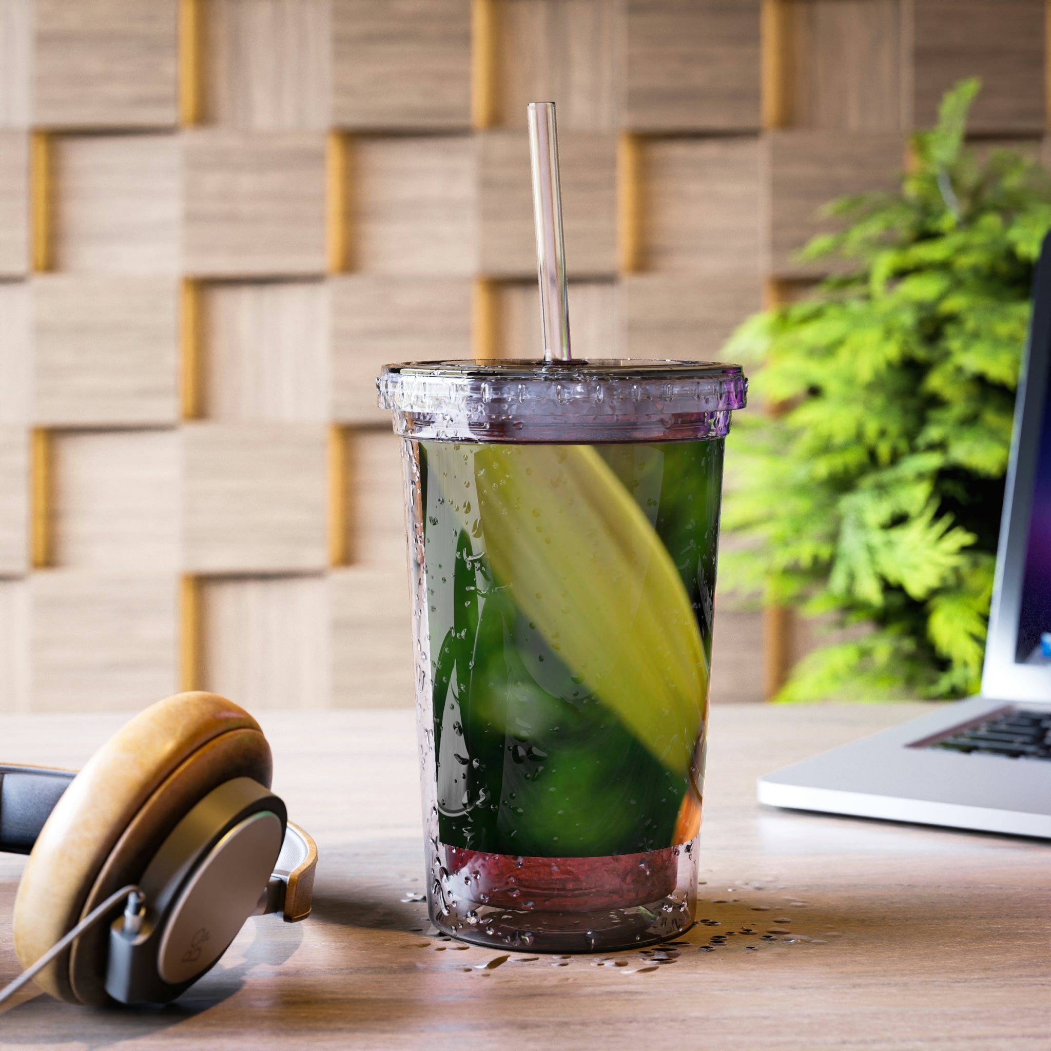 Peach Flower Suave Acrylic Cup with vibrant floral design, double-wall insulation, and BPA-free materials.