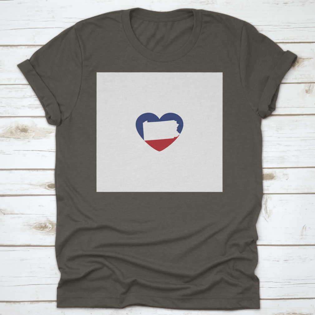 Pennsylvania Map and Heart Logo T-shirt design featuring a stylish graphic print on a comfortable cotton fabric.